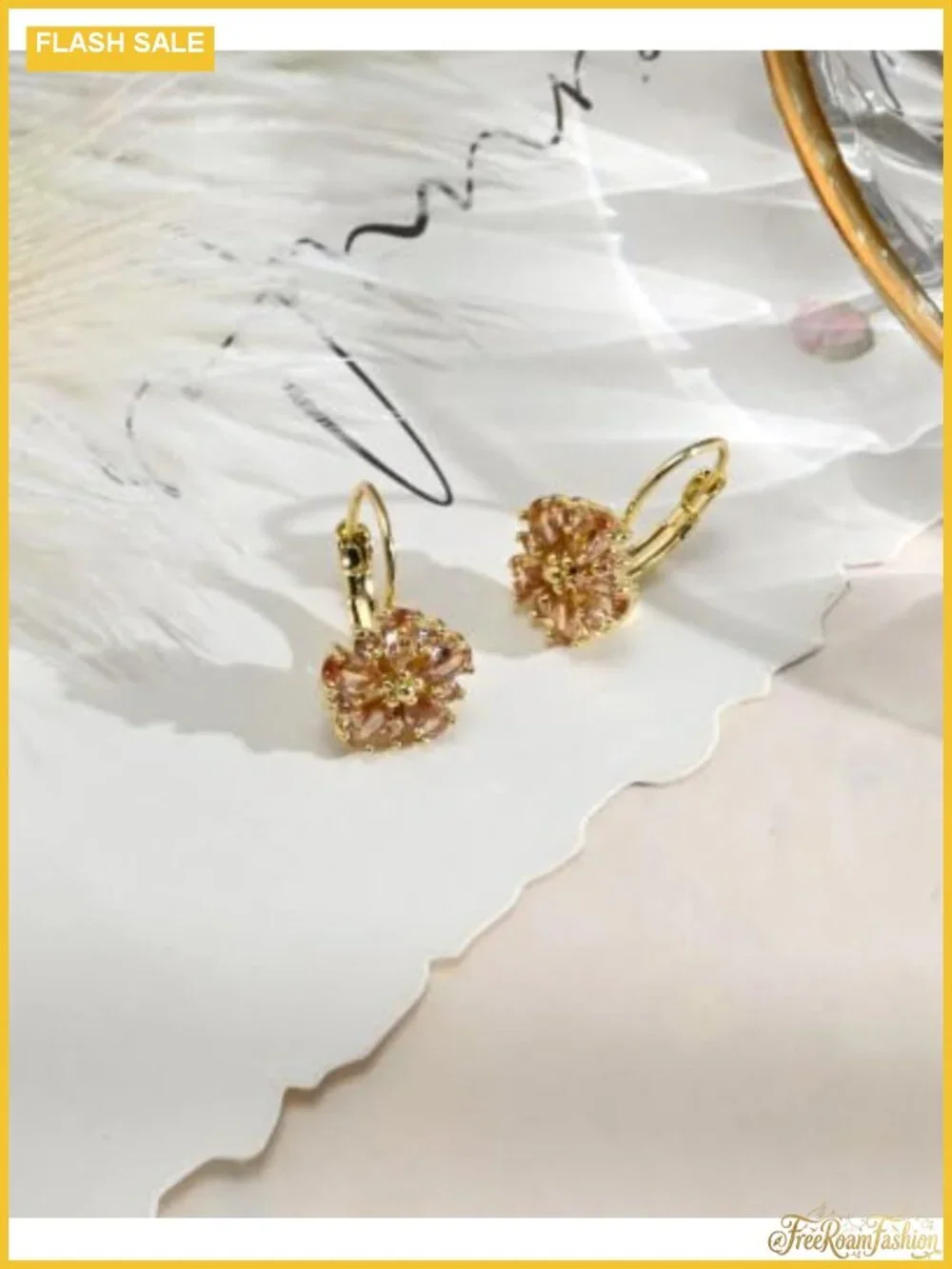 14K Gold Plated Flower Leverback Dangle Earrings